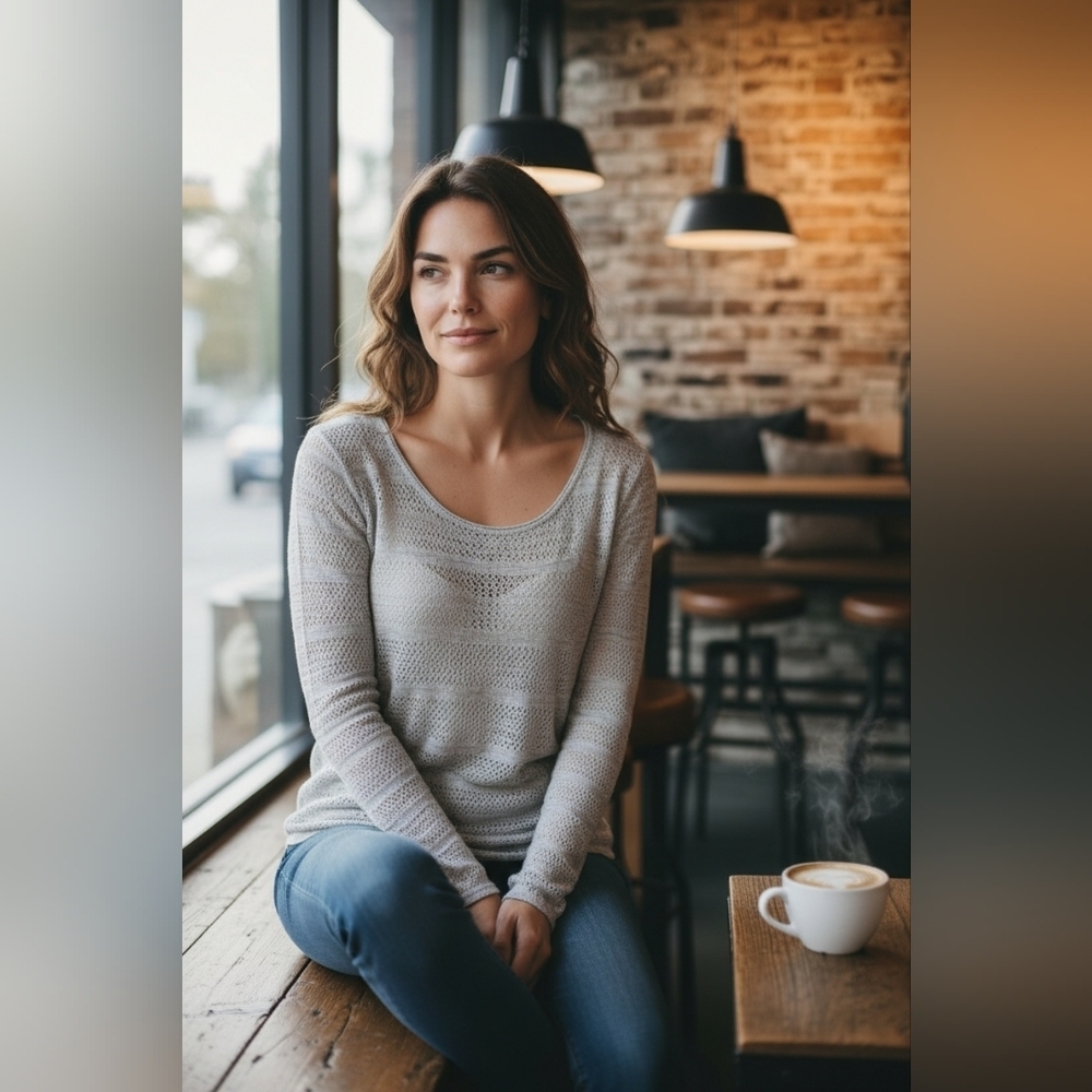 AG Women's Comy Cozy Light Gray Knit Perforated Top NWOT Small